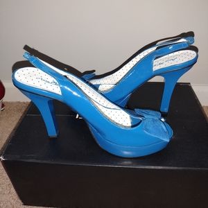 Blue Bow Sling Back Heels